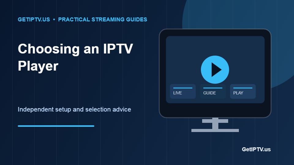 Original GetIPTV illustration of a TV interface for comparing IPTV player guide layouts