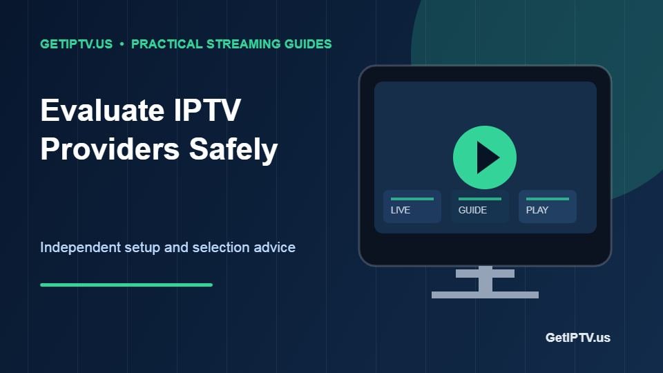 Original GetIPTV illustration showing a checklist for evaluating a legal streaming provider