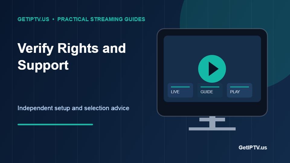Original GetIPTV illustration for checking provider content rights customer support and privacy