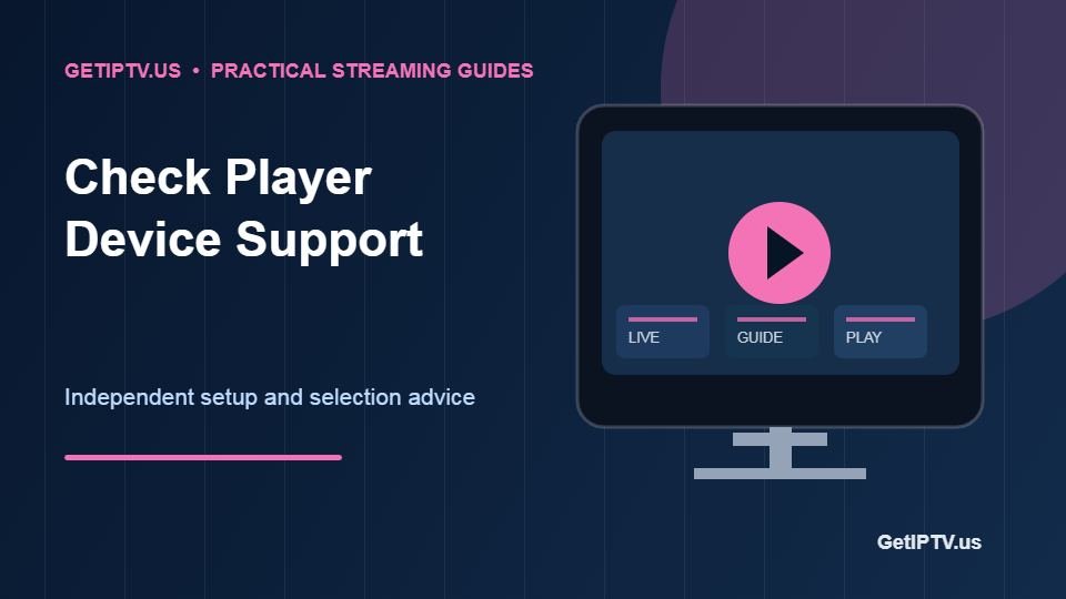 Original GetIPTV illustration comparing IPTV player setup on Android TV Fire TV phone and computer