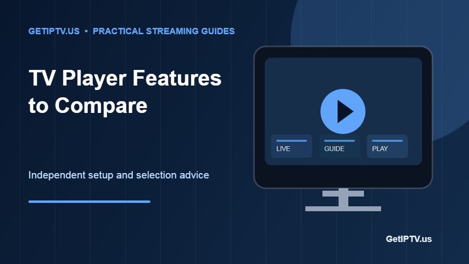 Original GetIPTV illustration of IPTV apps on a smart television, showing guide and playlist options
